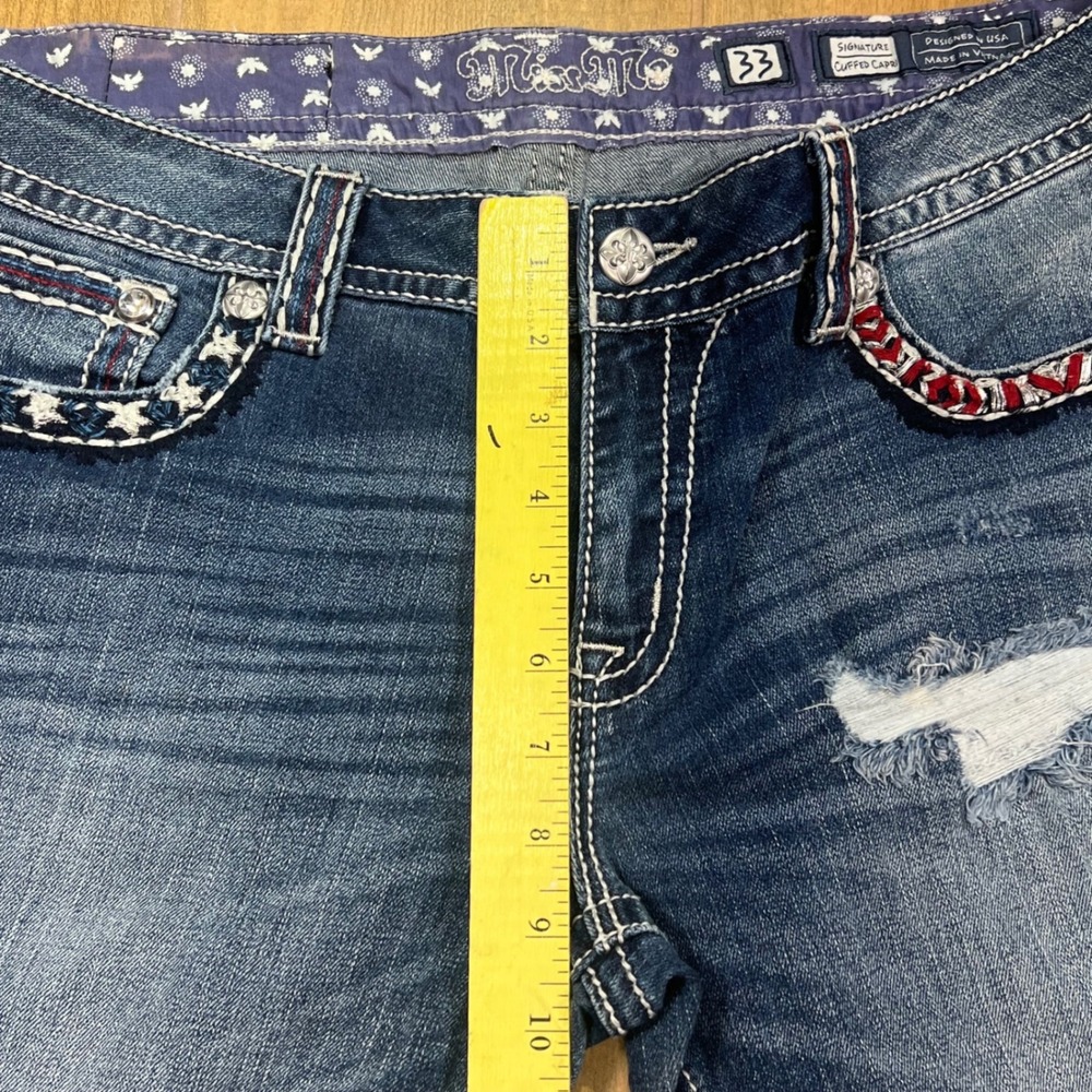 Miss Me Signature Cuffed Capri Distressed Americana Jeans JP7687P MK 555 Size 33 - Picture 12 of 16